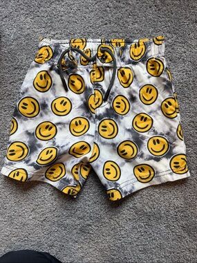 MISH Yellow Smiley Print Kids Swim Trunks